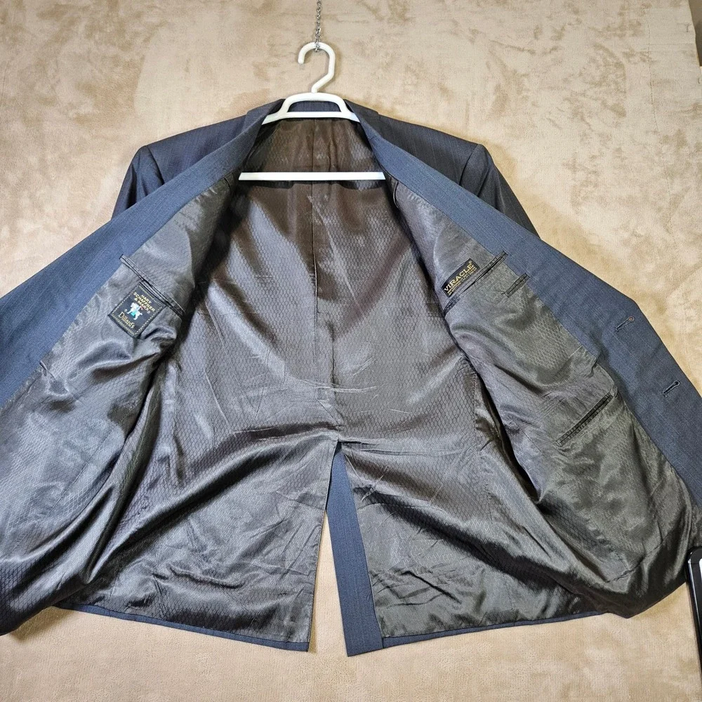 Hart Schaffner Marx Viracle Blue Gray Wool Suit Jacket Blazer Mens 46R Dillard's